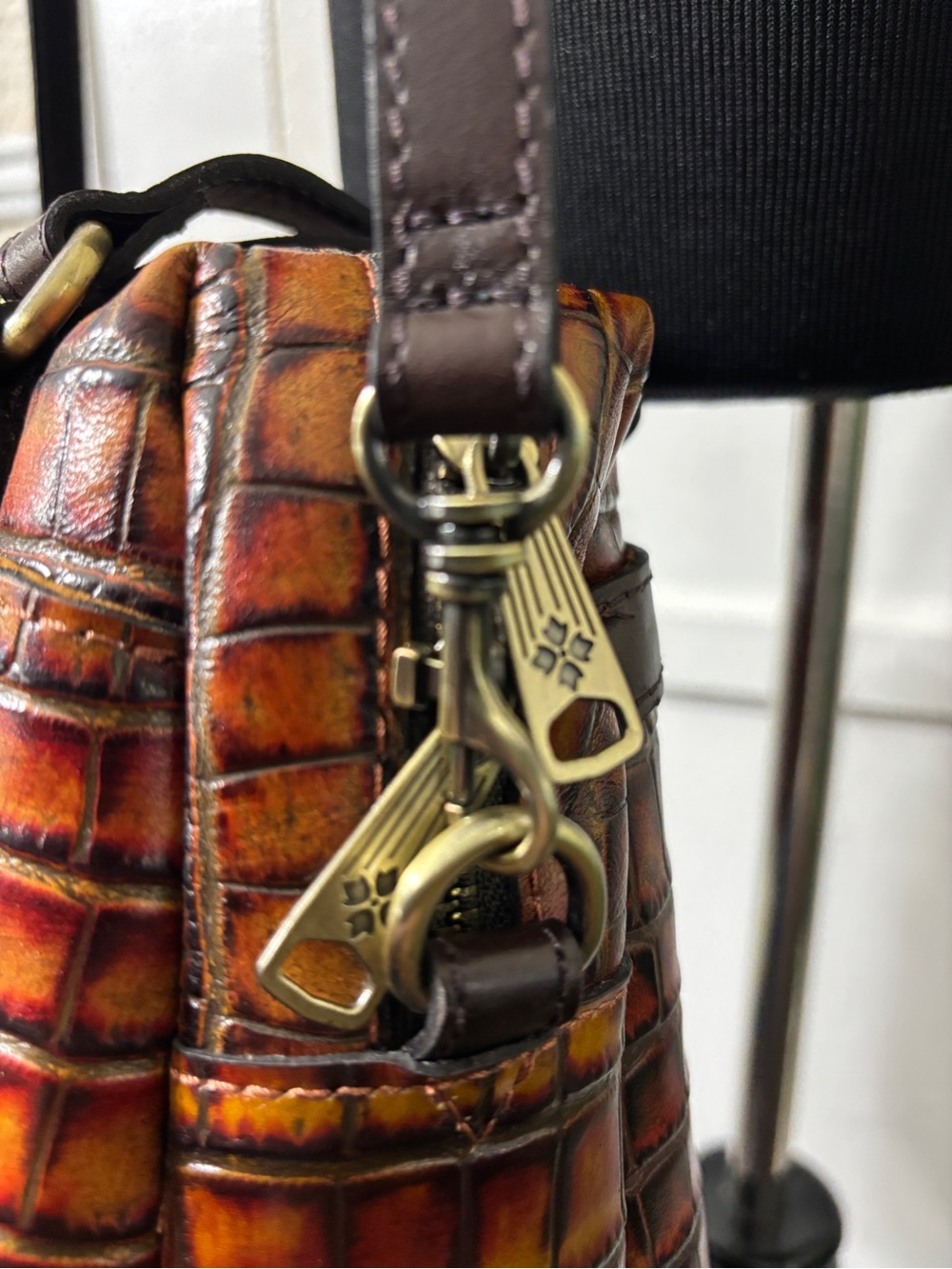 Patricia Nash Brown Rosora Croc-Embossed Leather Satchel Autumn Bag - Picture 8 of 16